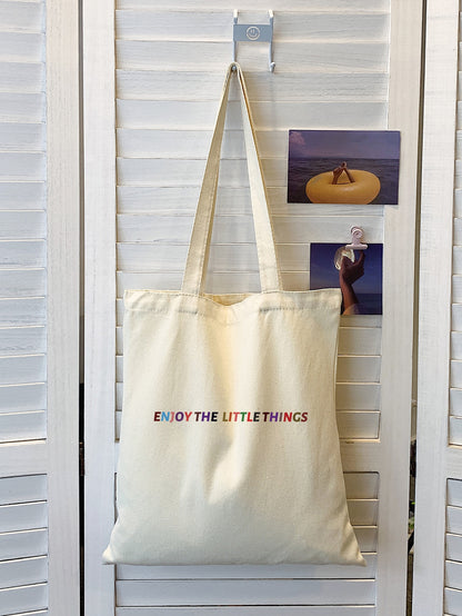 “Enjoy the Little Things” Cotton Tote Bag – Minimalist & Eco-Friendly