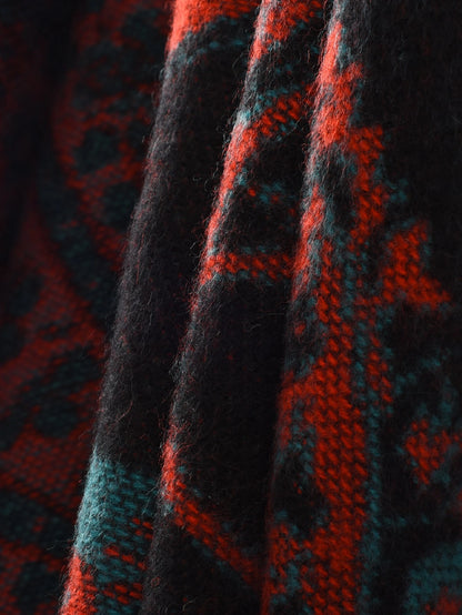 Dark Floral & Paisley Open-Front Poncho Shawl