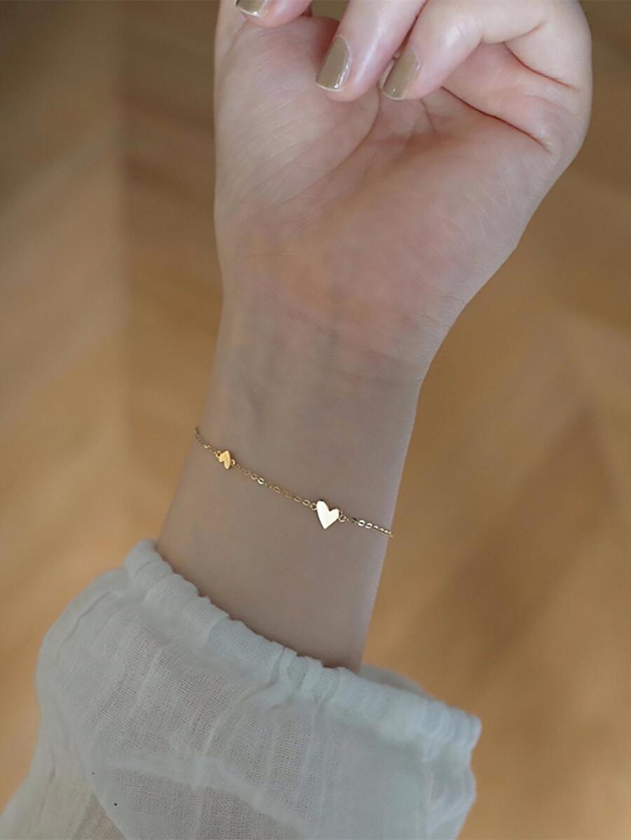 Minimalist Gold-Tone Heart Charm Bracelet