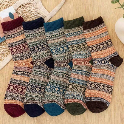 (EU 36-42) Retro Knit Pattern Socks - Vintage Style