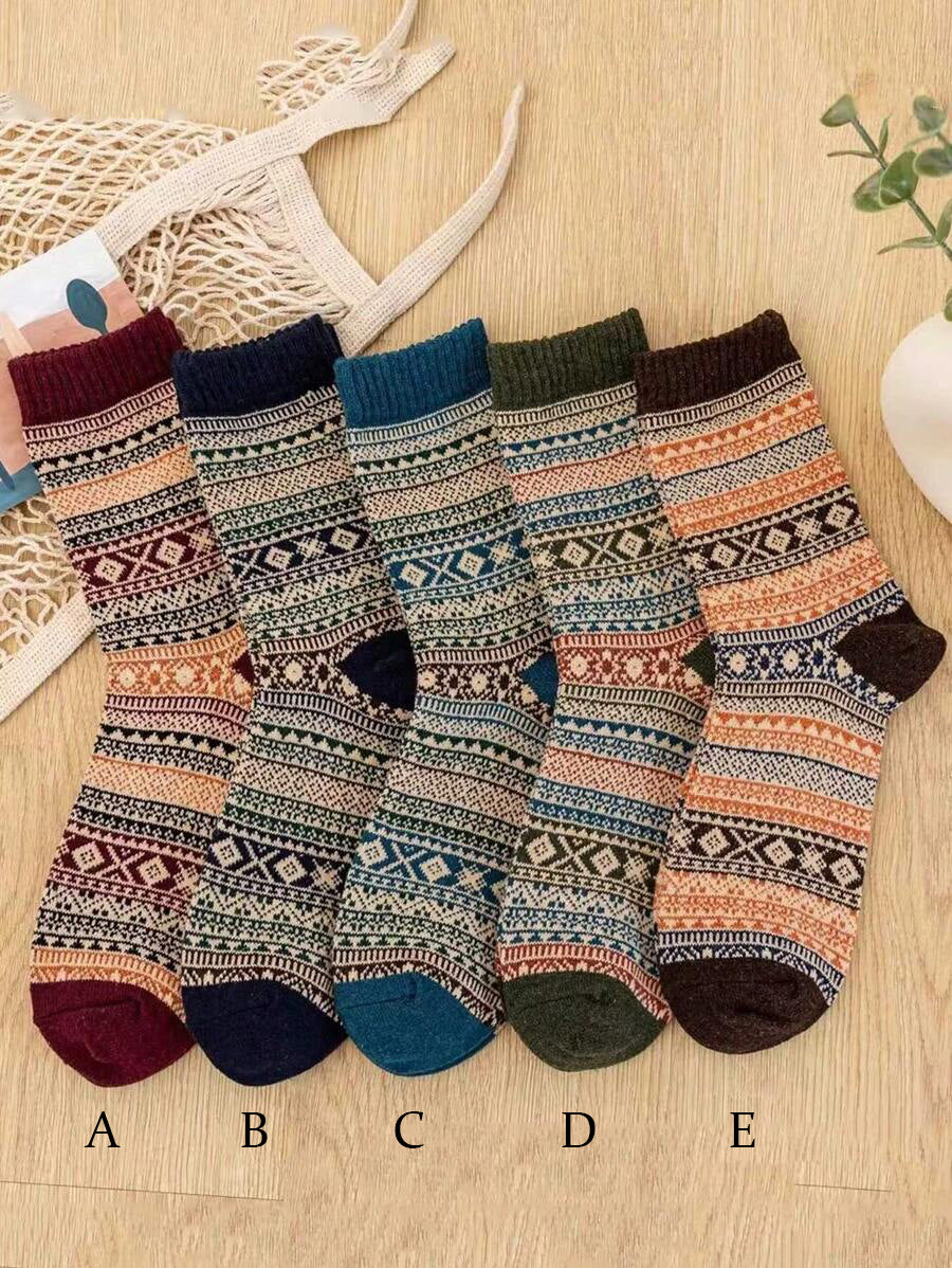 (EU 36-42) Retro Knit Pattern Socks - Vintage Style