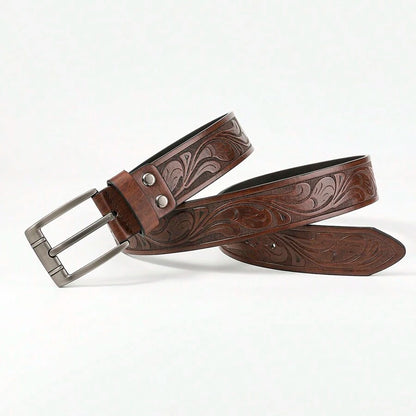 Retro patternd men's belt with pin buckle