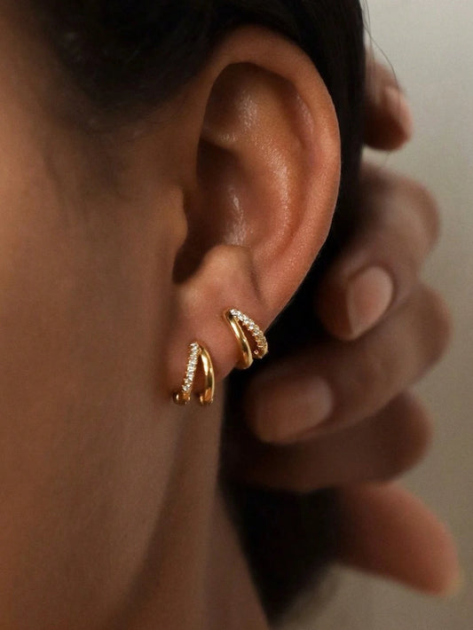 Elegant Gold-Plated Twisted Hoop Earrings with Crystal Accents