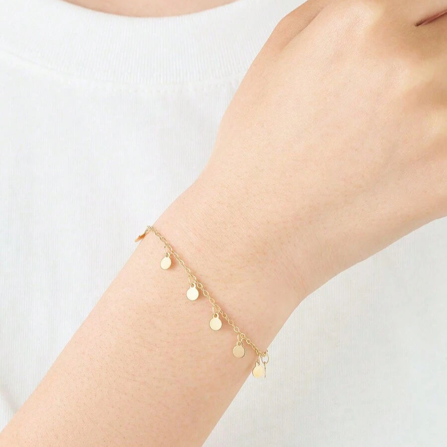 Elegant Adjustable Gold-Tone Disc Charm Bracelet