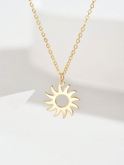 Radiant Sunburst Pendant Necklace – Stainless Elegance