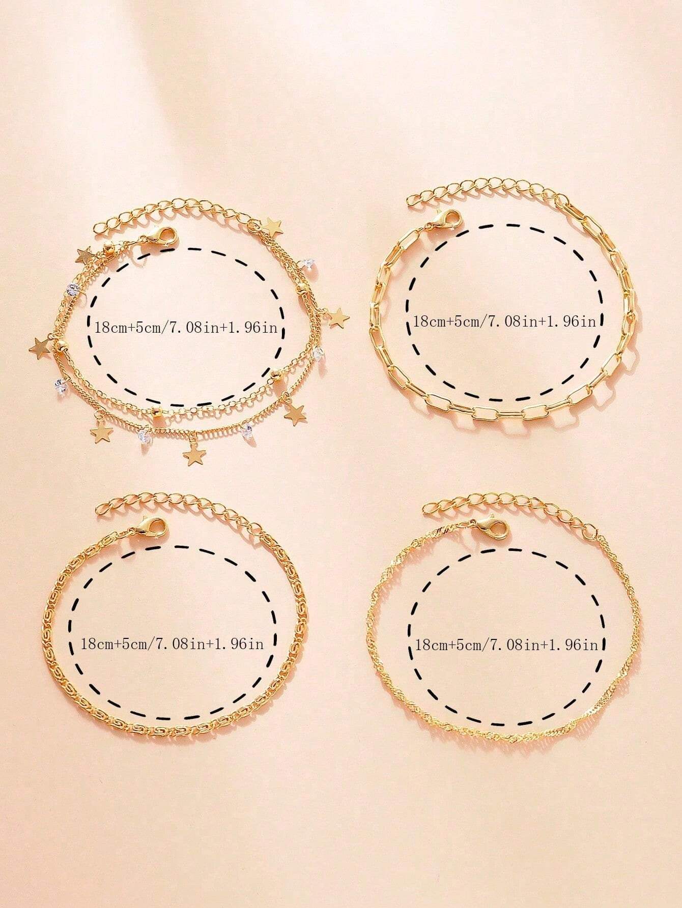 Gold-Tone Layered Bracelet Set – 4 Stainless Steel Pieces