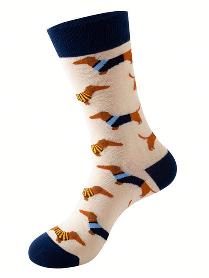 37-44 Fun Dachshund Dog Pattern Socks - Crew Cut