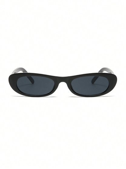 Sleek Black Retro Oval Sunglasses