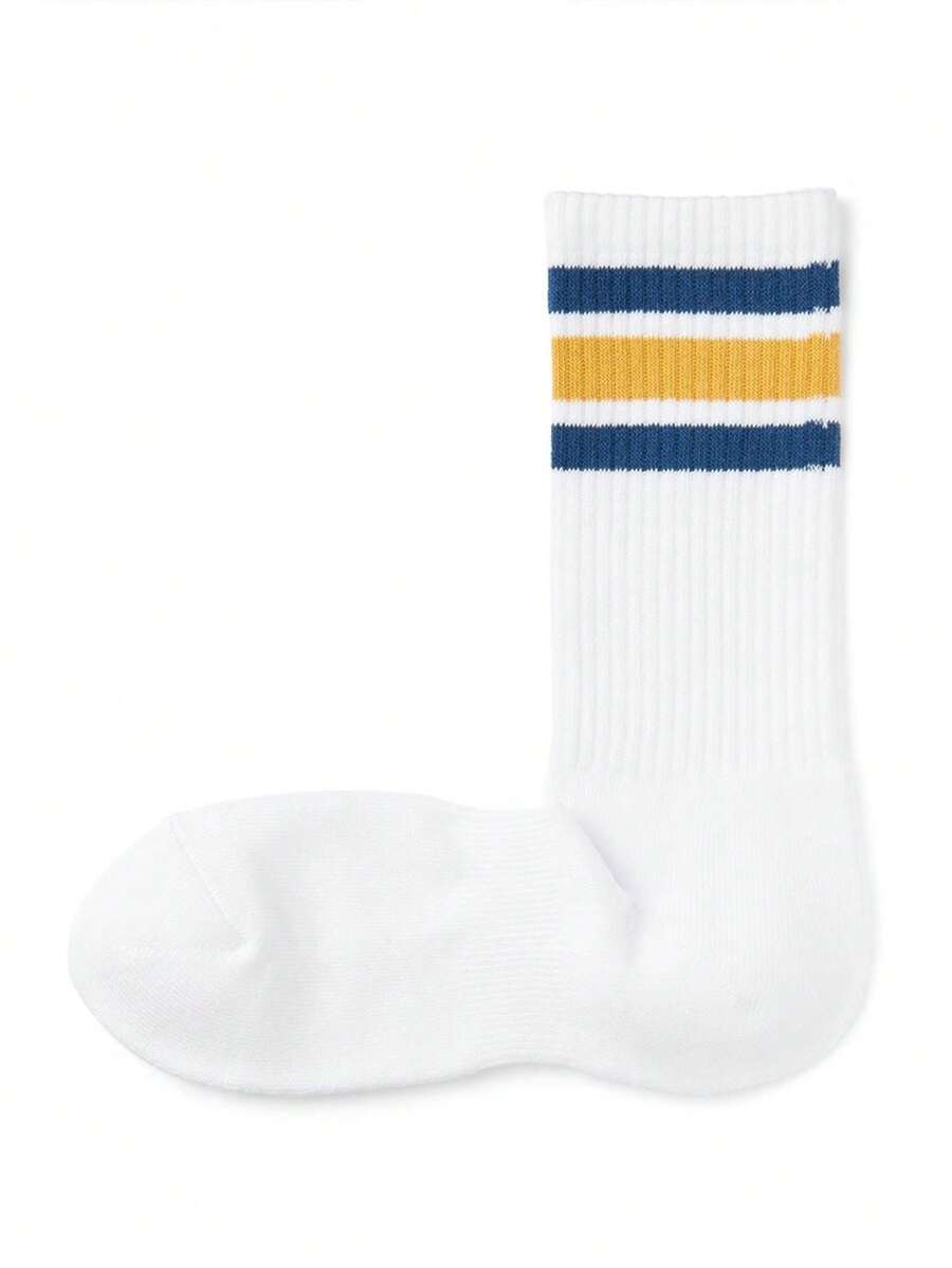38-42 EU | Classic Stripe Ribbed Crew Socks – Navy & Mustard