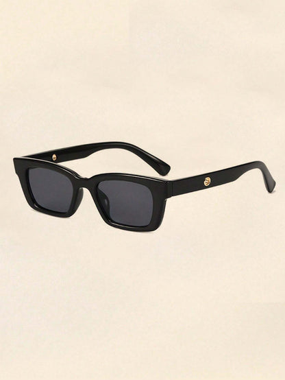 Modern Black Rectangle Frame Sunglasses with Gold Detail