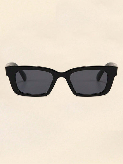 Modern Black Rectangle Frame Sunglasses with Gold Detail