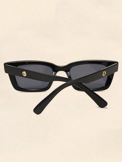 Modern Black Rectangle Frame Sunglasses with Gold Detail