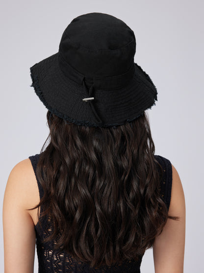 Black 100% Cotton Bucket Hat with Adjustable Strap