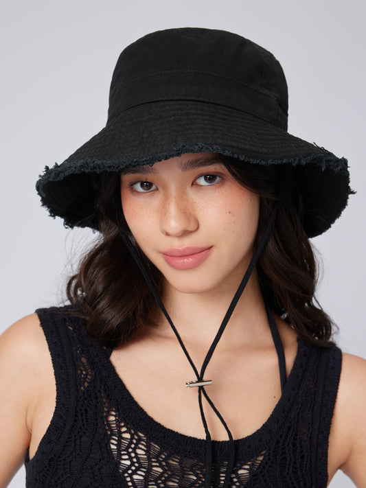 Black 100% Cotton Bucket Hat with Adjustable Strap