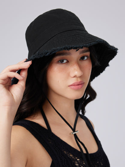 Black 100% Cotton Bucket Hat with Adjustable Strap