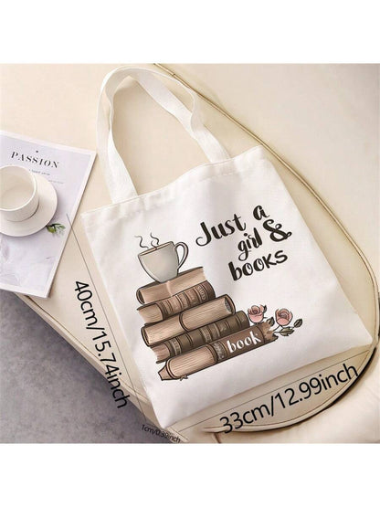 Just a Girl & Books Tote Bag – Aesthetic Book Lover's Canvas Bag