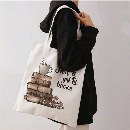 Just a Girl & Books Tote Bag – Aesthetic Book Lover's Canvas Bag