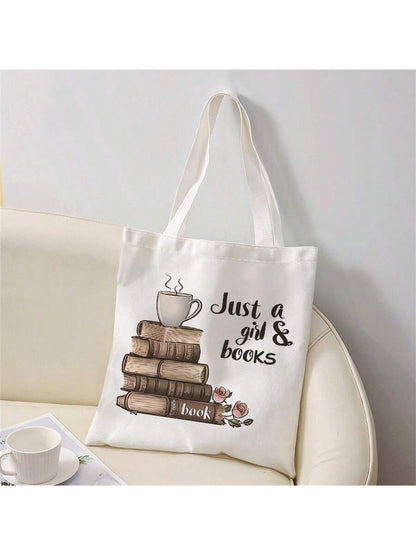 Just a Girl & Books Tote Bag – Aesthetic Book Lover's Canvas Bag