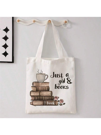 Just a Girl & Books Tote Bag – Aesthetic Book Lover's Canvas Bag