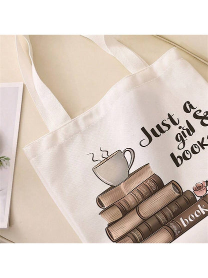 Just a Girl & Books Tote Bag – Aesthetic Book Lover's Canvas Bag