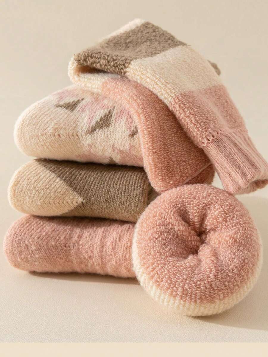 36-39EU - Cozy Autumn Knit Socks - Set of 4 Warm & Stylish Pairs