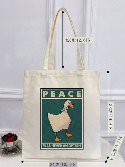 Peace Was Never an Option Duck Tote Bag – Funny Canvas Bag