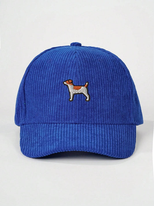 Blue Corduroy Dog Embroidered Cap – Unisex Adjustable Hat
