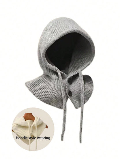 Knitted Detachable Hoodie Neck Warmer – Button-Up Style