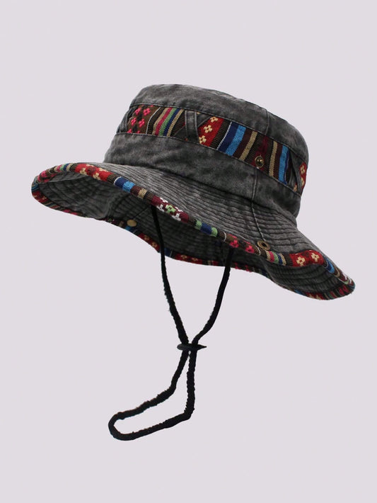 Handmade Artisan Washed Cotton Bucket Hat with Ethnic Band
