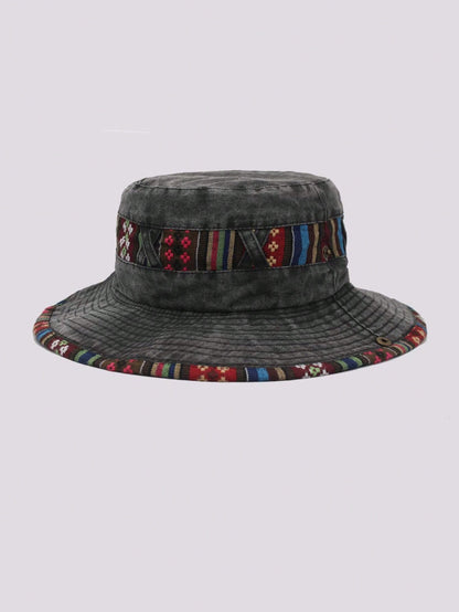 Handmade Artisan Washed Cotton Bucket Hat with Ethnic Band