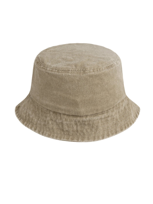 Vintage Washed Cotton Bucket Hat - Unisex Outdoor Sun Cap (Khaki/Tan)