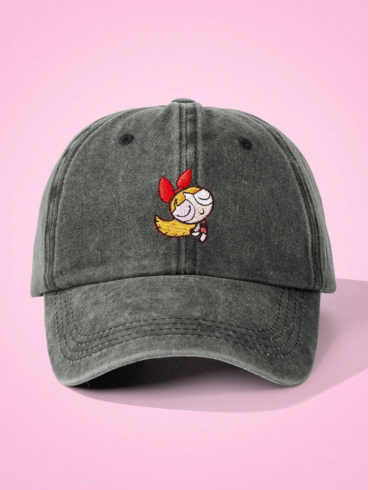Blossom Embroidered Washed Black Hat – Powerpuff Girls Inspired