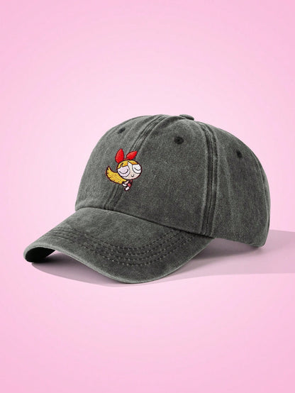 Blossom Embroidered Washed Black Hat – Powerpuff Girls Inspired