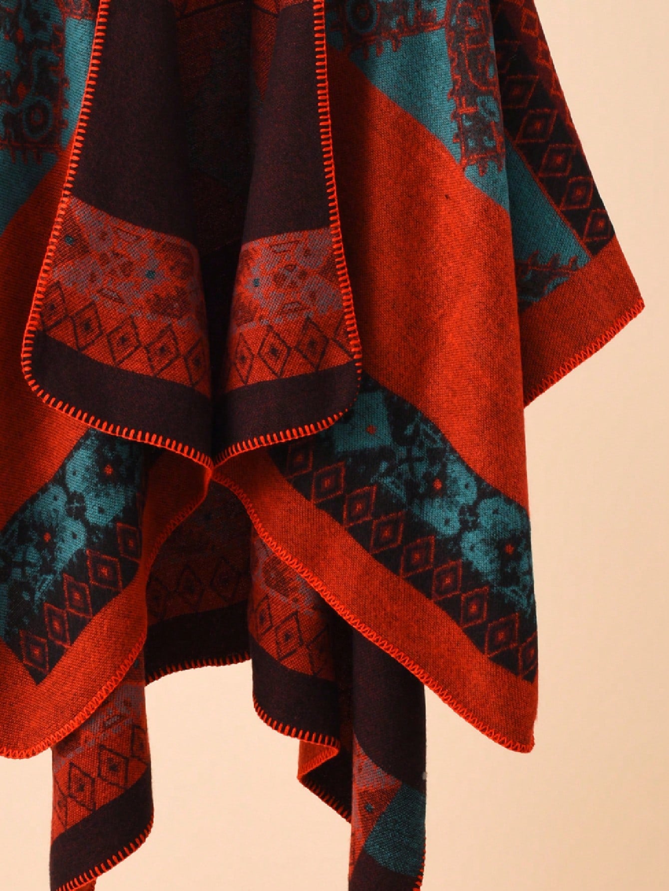 Bohemian Aztec Print Open-Front Knit Poncho