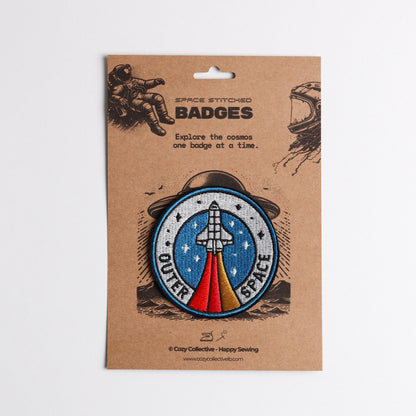 Space Shuttle Iron-On Patch | Red & Blue Retro Outer Space Badge