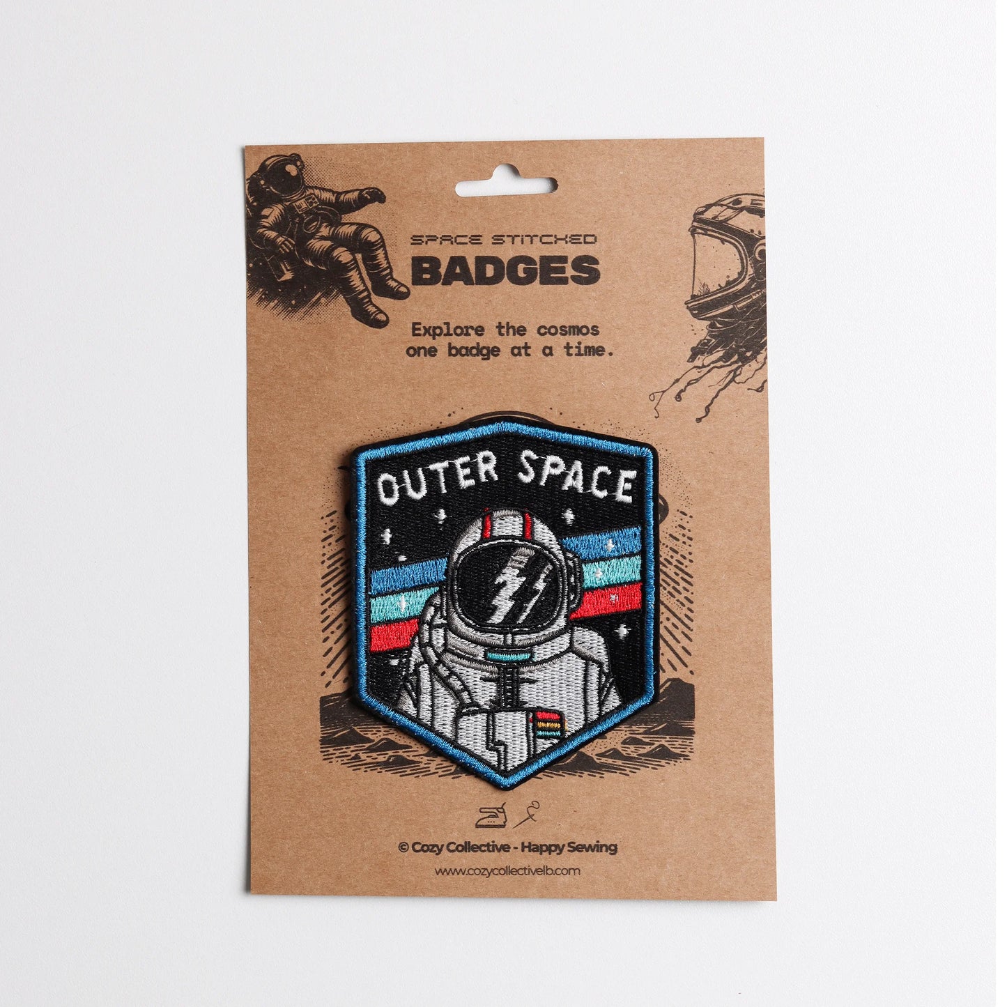 Outer Space Astronaut Embroidered Patch | Retro Shield Badge