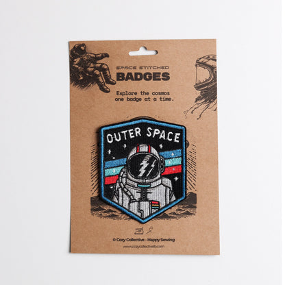 Outer Space Astronaut Embroidered Patch | Retro Shield Badge