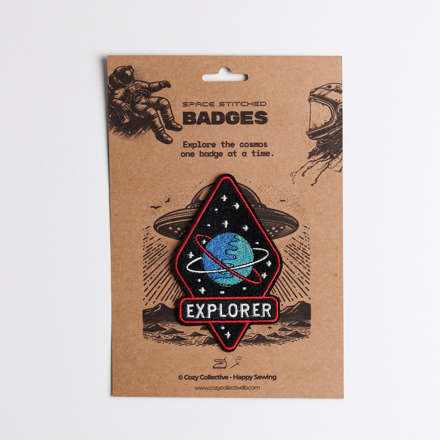 "Explorer" Planet Embroidered Patch | Cosmic Diamond-Shaped Badge