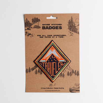 "Traveler" Camping Tent Embroidered Patch | Road Trip Diamond Badge