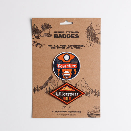 Retro Outdoor Patch Set (2-Pack) | Iron-On Adventure and Wilderness Badges for Gear