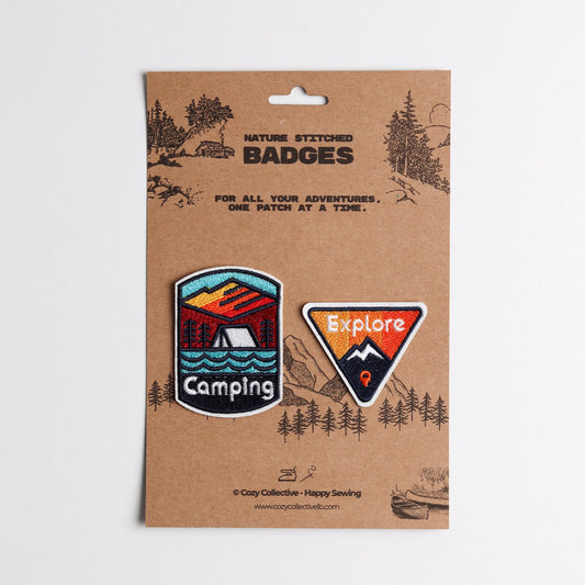 Camping & Explore Embroidered Patch Set | Sunset Outdoor Adventure Badges