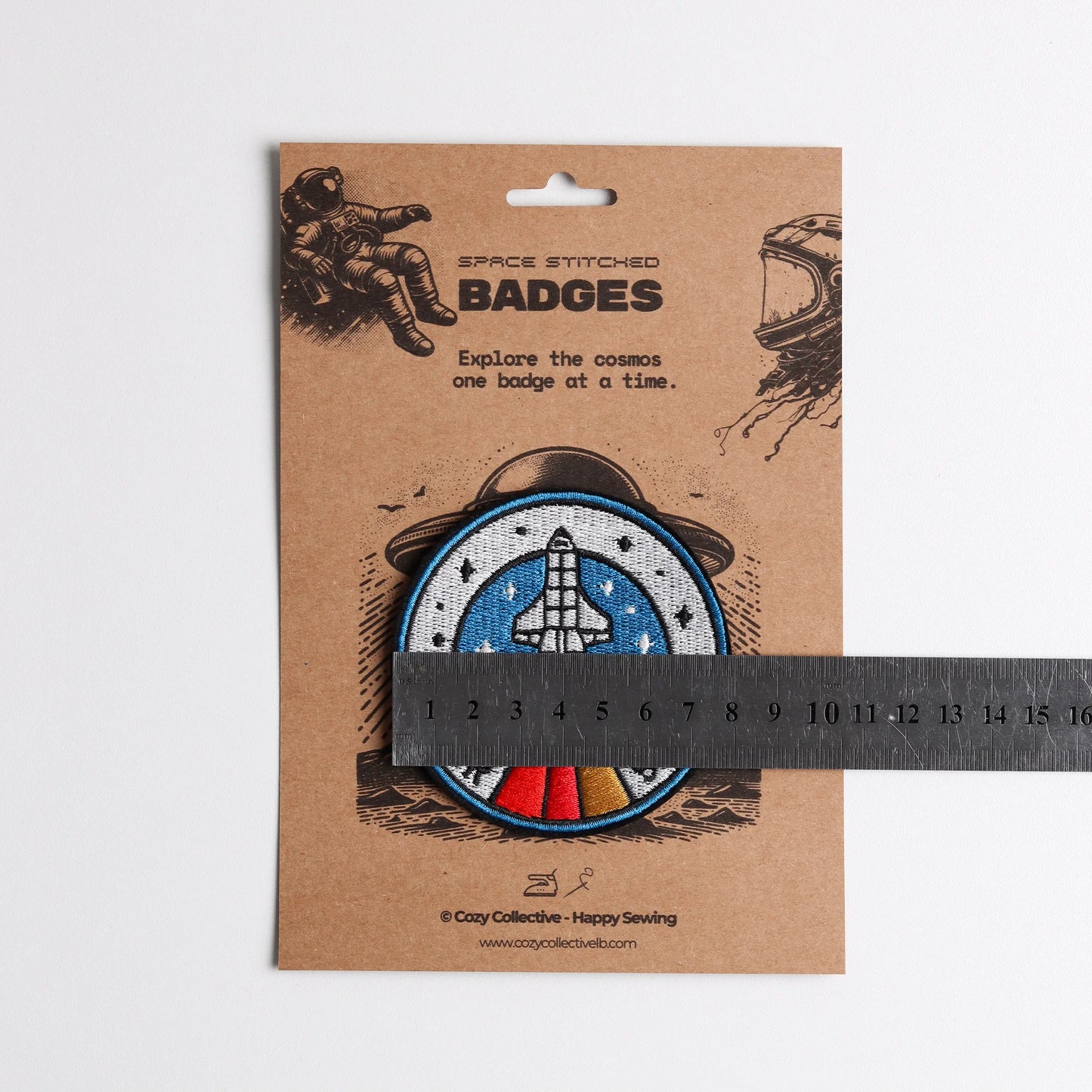 Space Shuttle Iron-On Patch | Red & Blue Retro Outer Space Badge