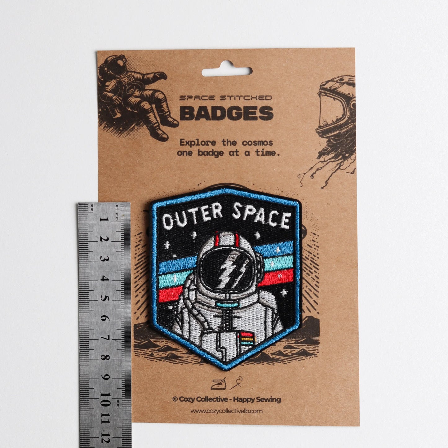 Outer Space Astronaut Embroidered Patch | Retro Shield Badge