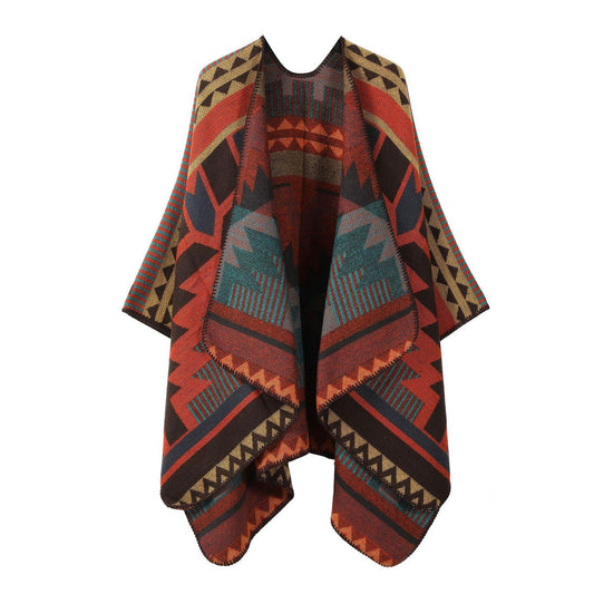 Cozy Collective Boho Southwest Geometric Open-Front Poncho