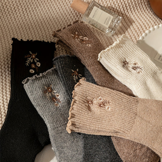 Cozy Floral Embroidered Winter Socks – 3 Colors