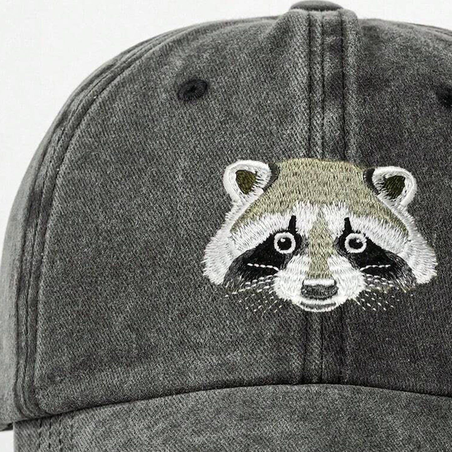 Washed Black Raccoon Embroidered Hat