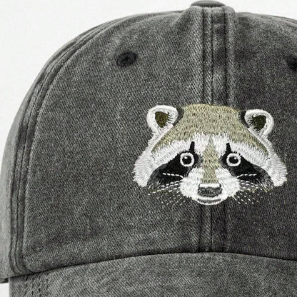 Washed Black Raccoon Embroidered Hat
