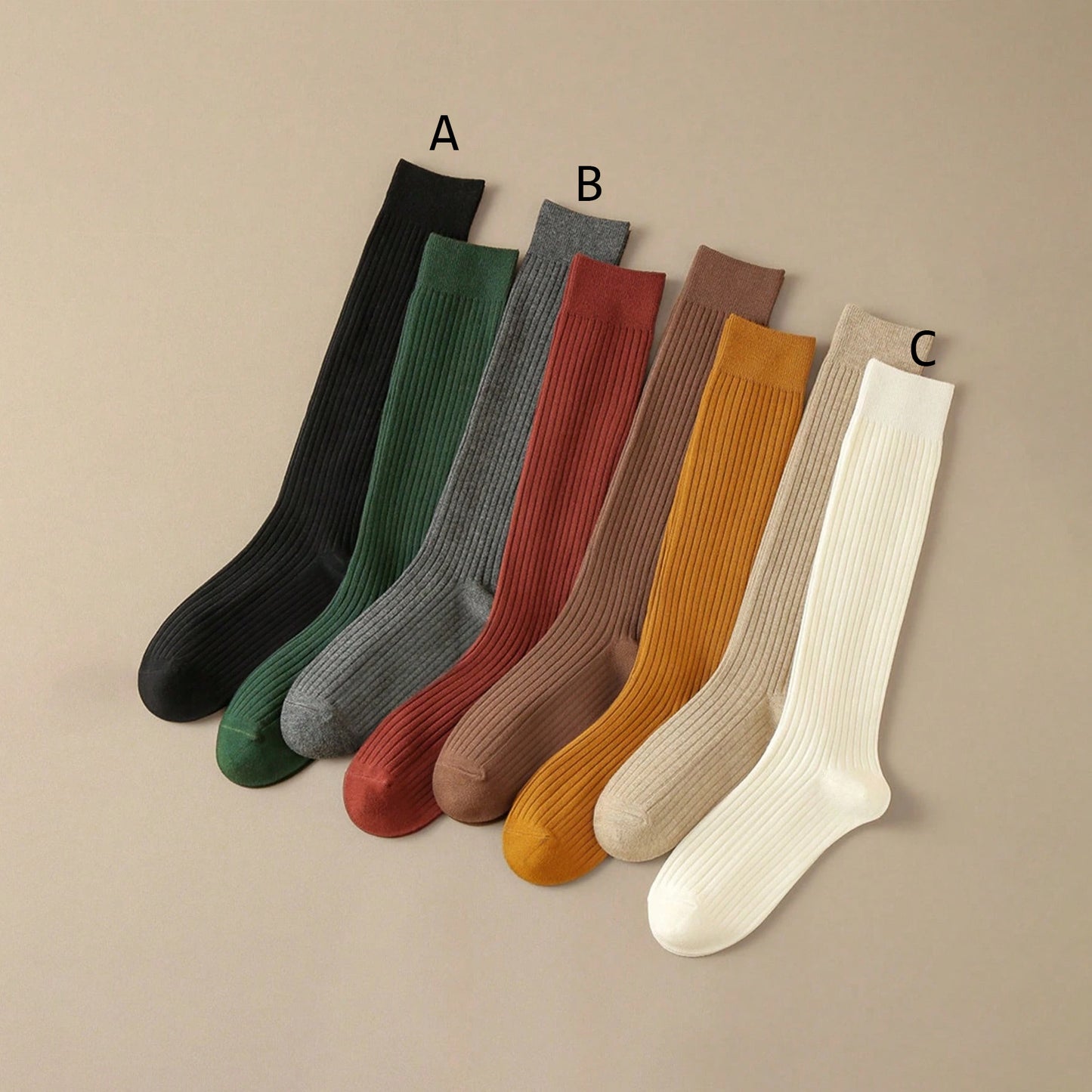 Women's Long Socks (Sizes 35-39) - Available in Black, Grey, and Cream