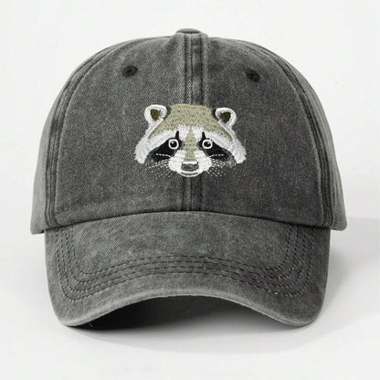 Washed Black Raccoon Embroidered Hat