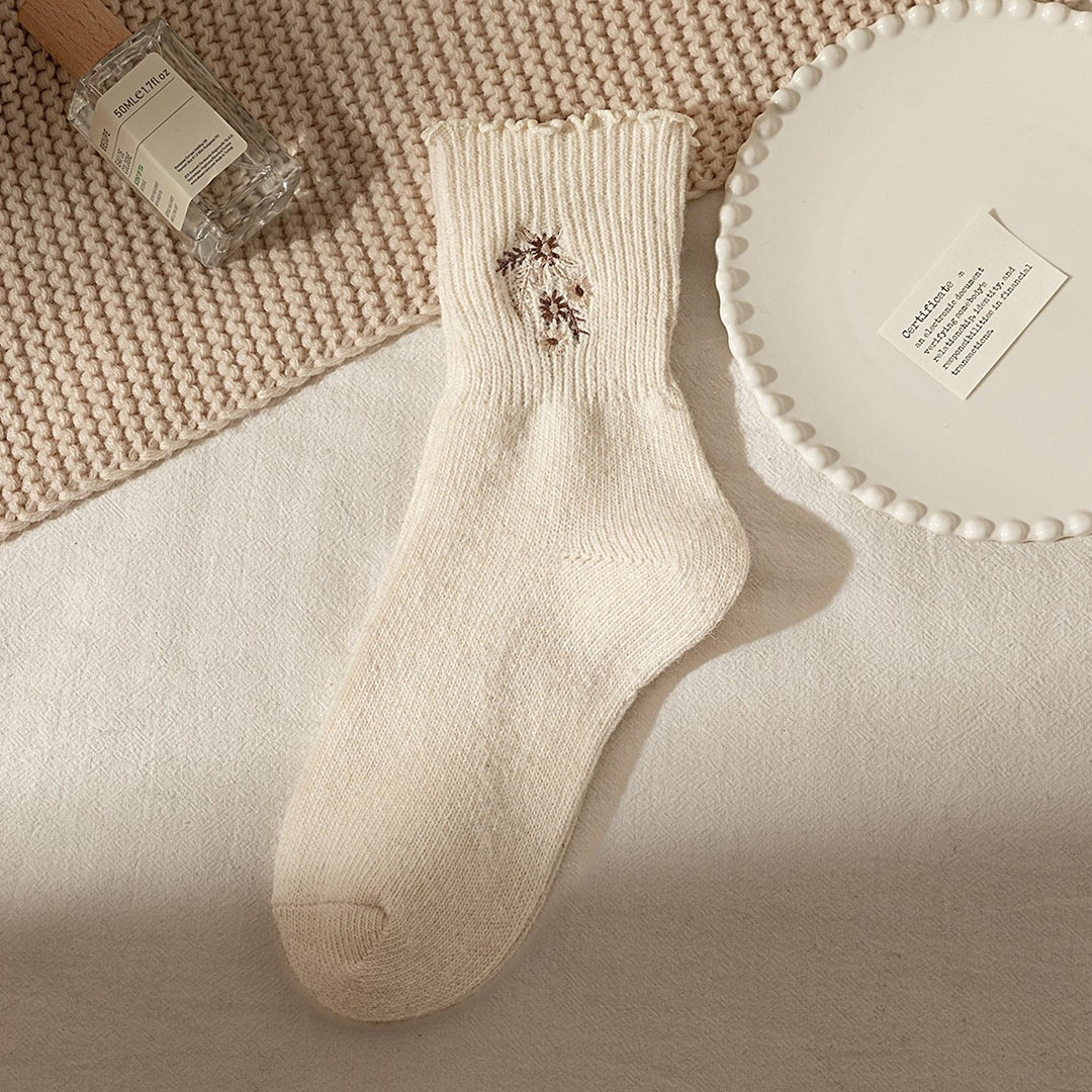 Cozy Floral Embroidered Winter Socks – 3 Colors